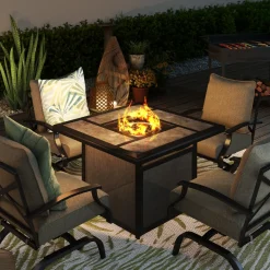 Arrowhead 5pc Fire Chat Group: Firepit & 4 Motion Chairs