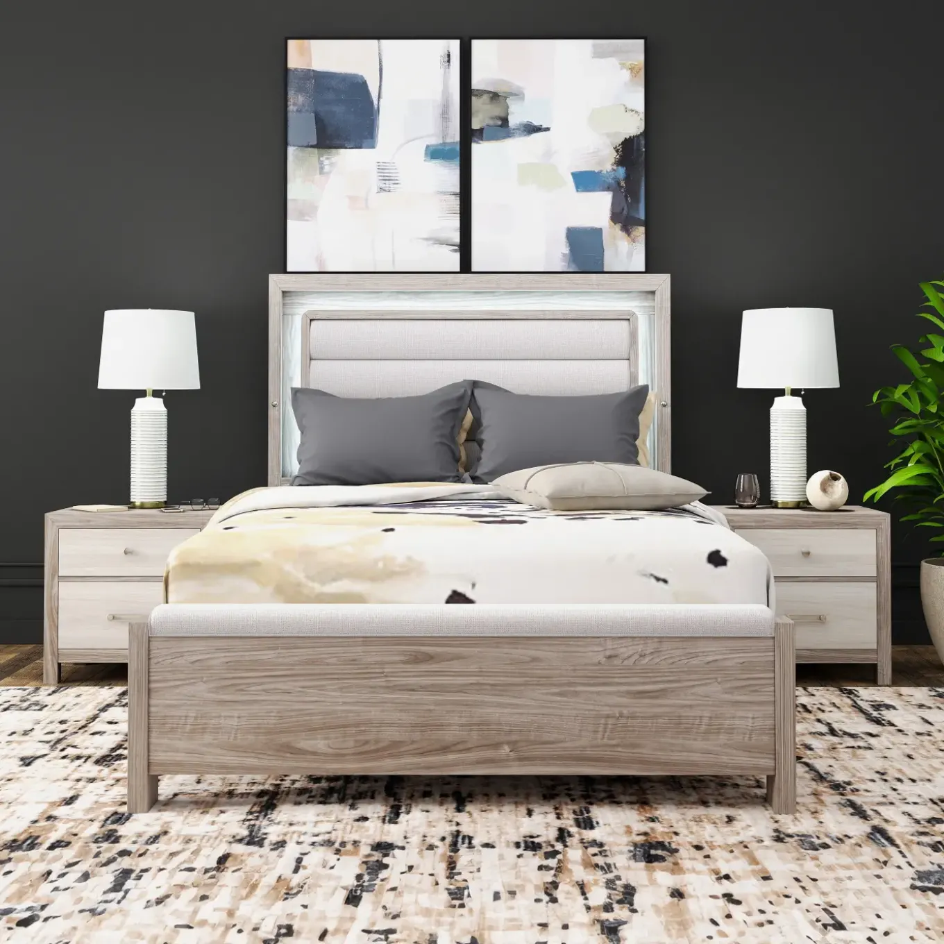 Avery California King Upholstered Bed with Light