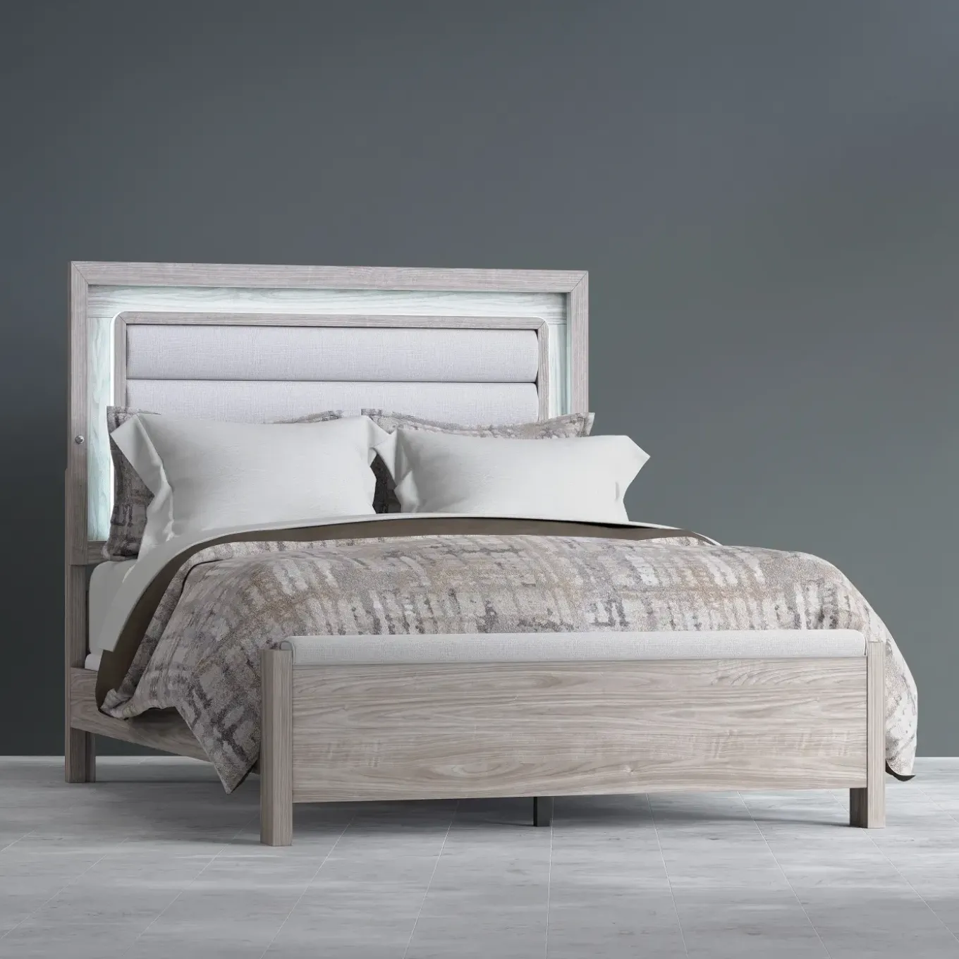 Avery California King Upholstered Bed with Light