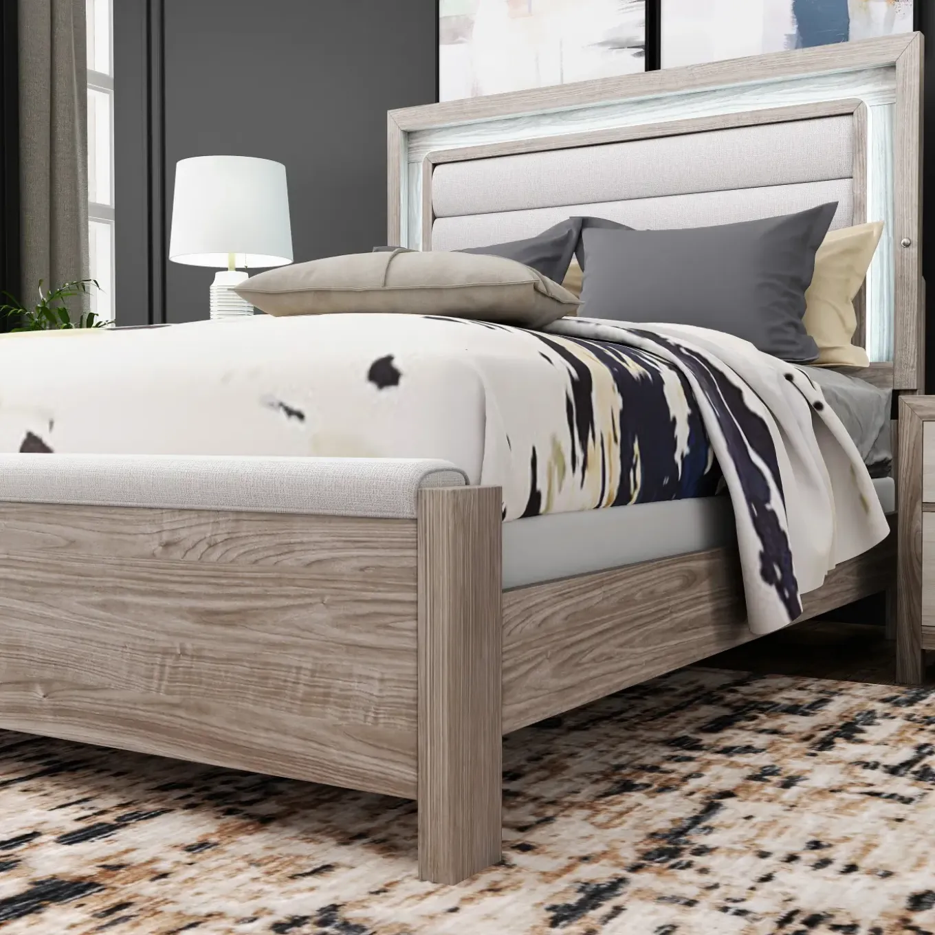 Avery California King Upholstered Bed with Light