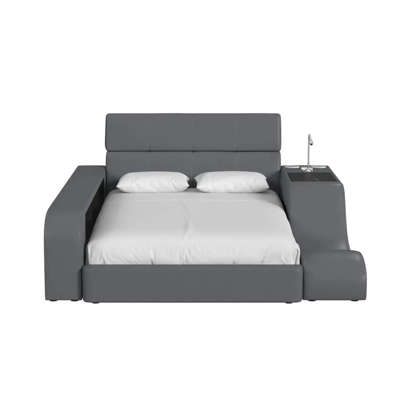 Blaine Modular Full Bed with Built-in Nightstand, Lounge Chair & Bookcase