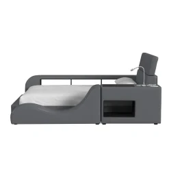 Blaine Modular Full Bed with Built-in Nightstand, Lounge Chair & Bookcase