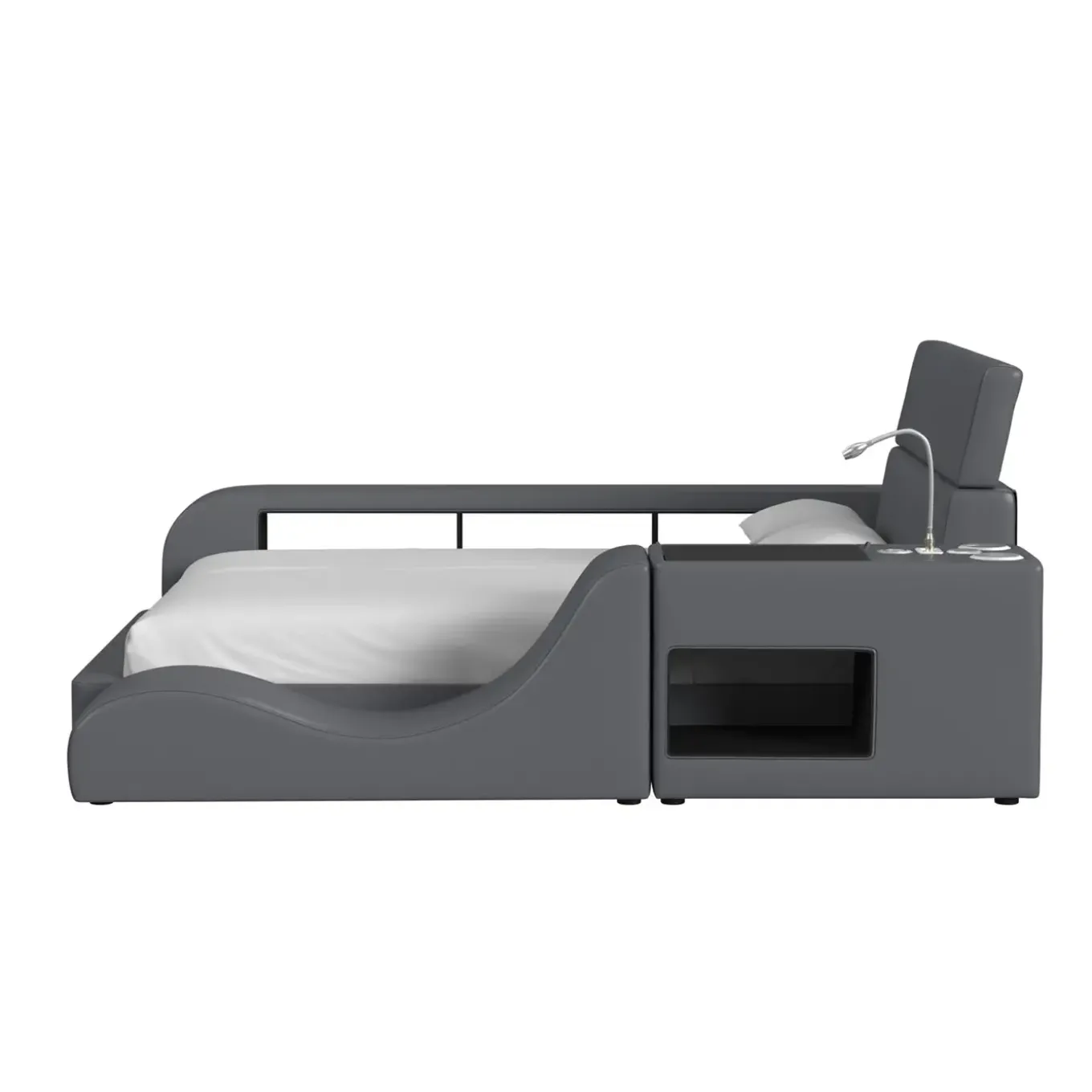 Blaine Modular Full Bed with Built-in Nightstand, Lounge Chair & Bookcase