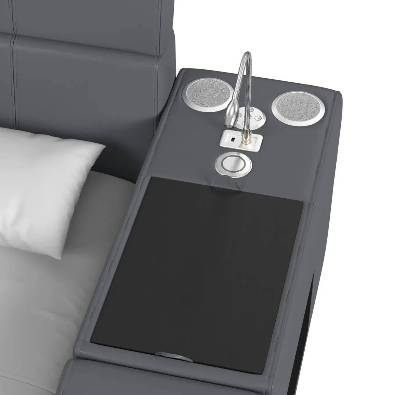 Blaine Modular Full Bed with Built-in Nightstand, Lounge Chair & Bookcase