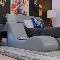 Blaine Modular Full Bed with Built-in Nightstand, Lounge Chair & Bookcase