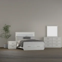 Burbank Bedroom Set Queen Storage Bed, Dresser, Mirror & Nightstand