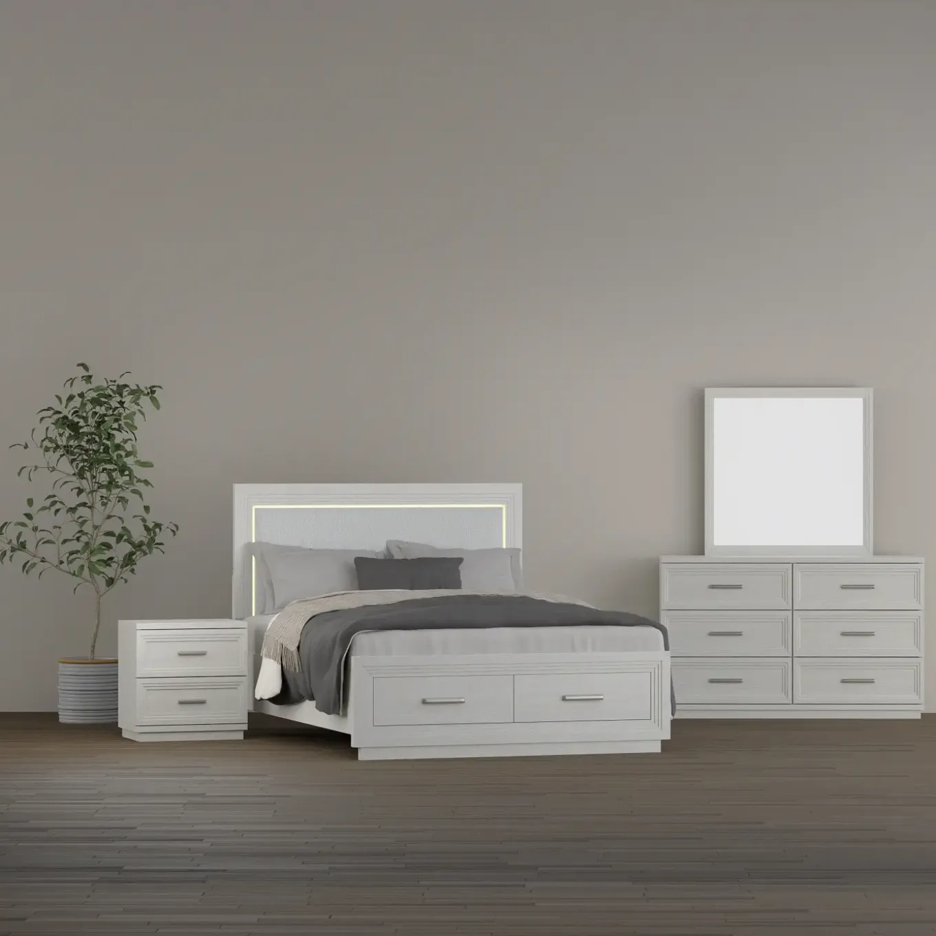Burbank Bedroom Set Queen Storage Bed, Dresser, Mirror & Nightstand