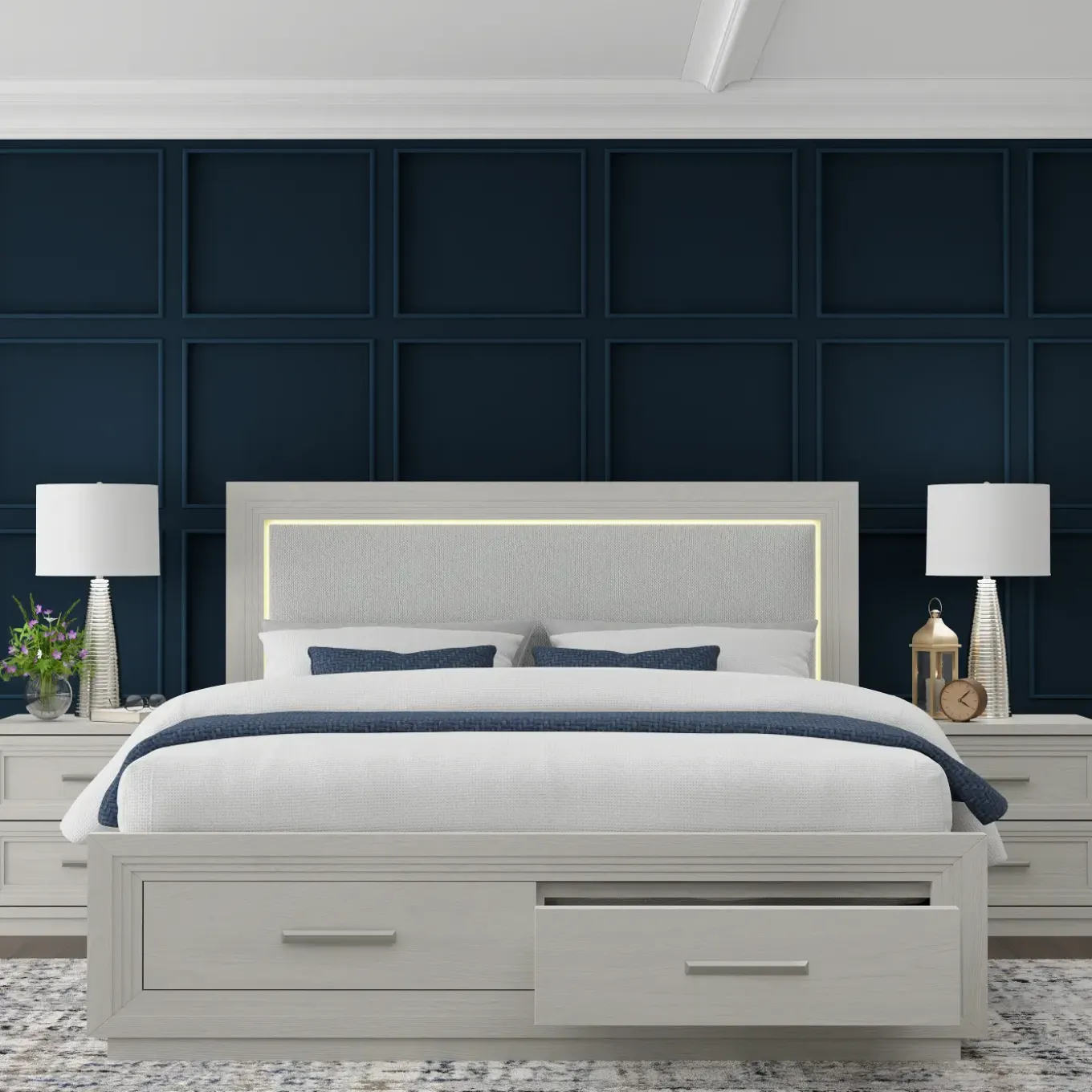 Burbank Bedroom Set Queen Storage Bed, Dresser, Mirror & Nightstand