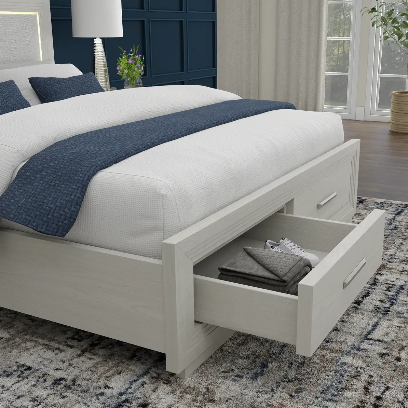 Burbank Bedroom Set Queen Storage Bed, Dresser, Mirror & Nightstand