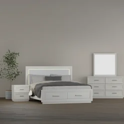 Burbank California King Storage Bed, Dresser, Mirror, Nightstand