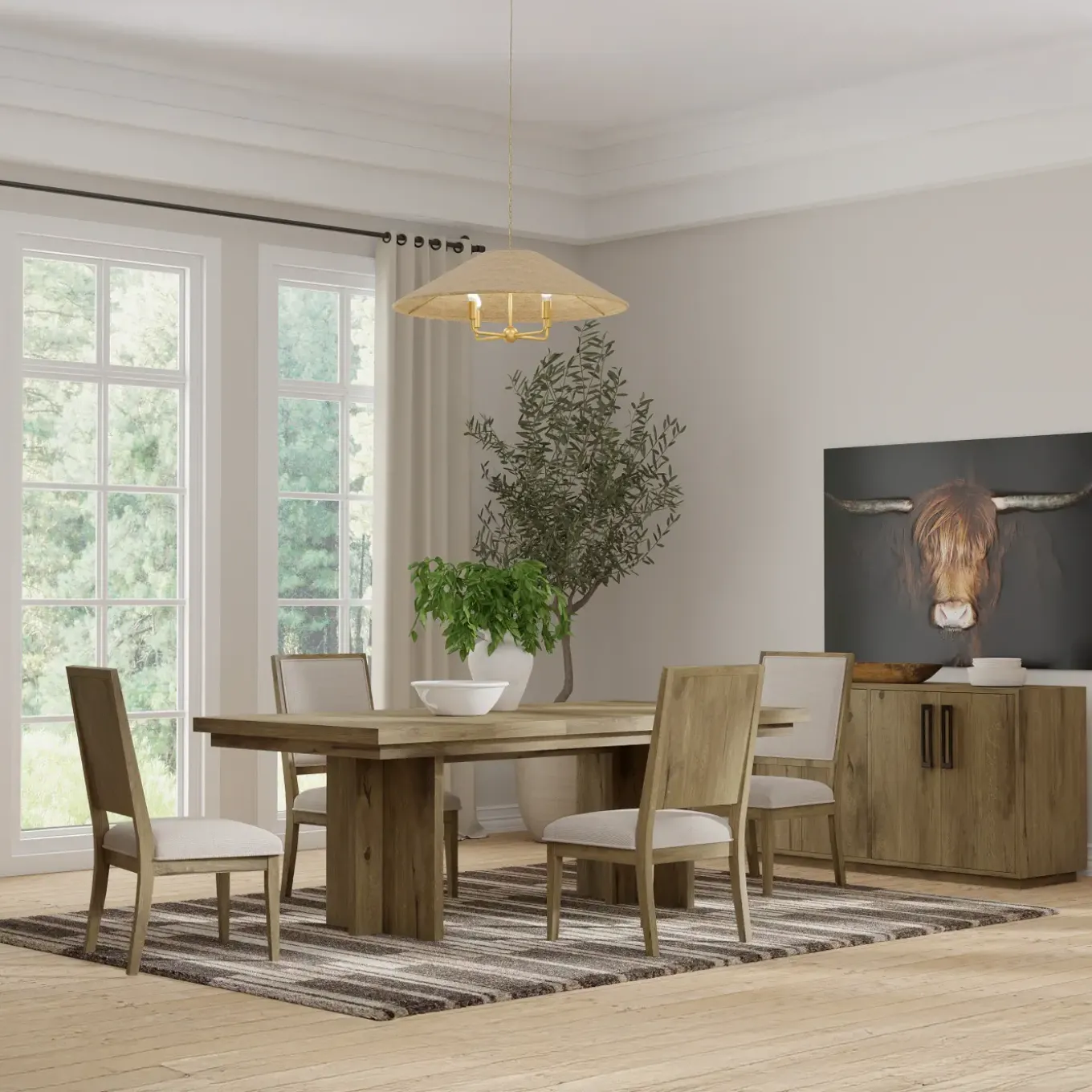 Durian Extendable Trestle Dining Table & 4 Side Chairs