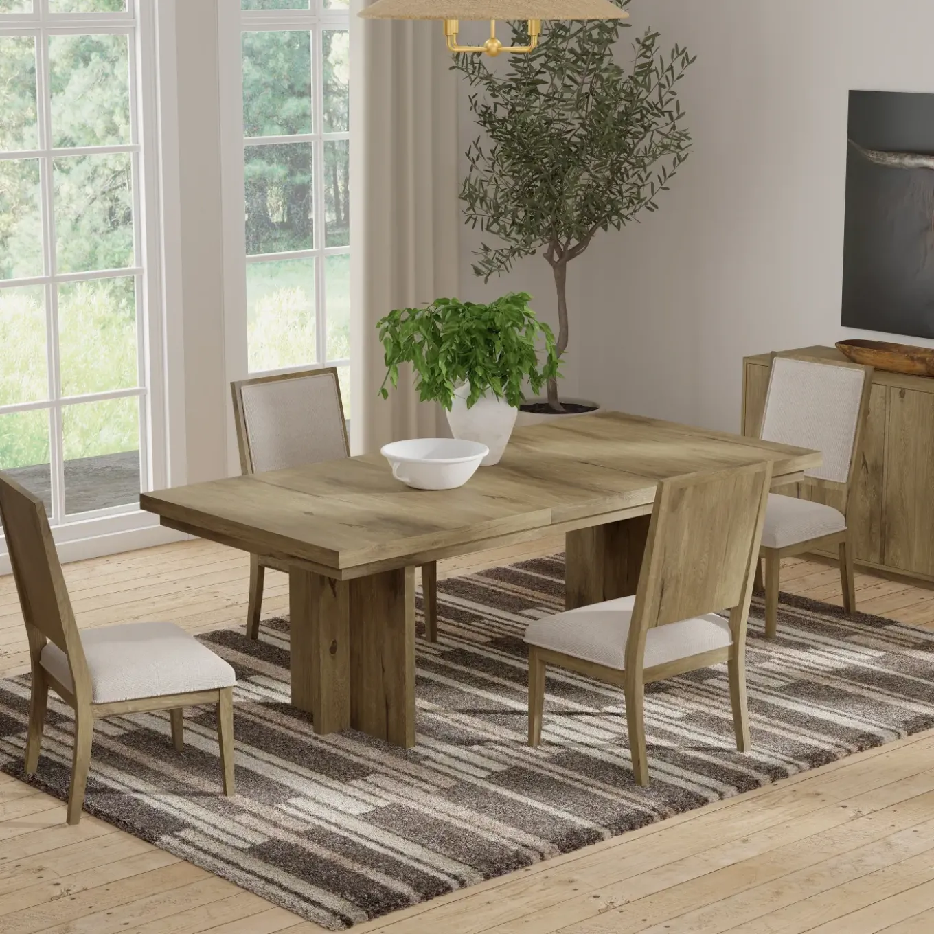Durian Extendable Trestle Dining Table & 4 Side Chairs