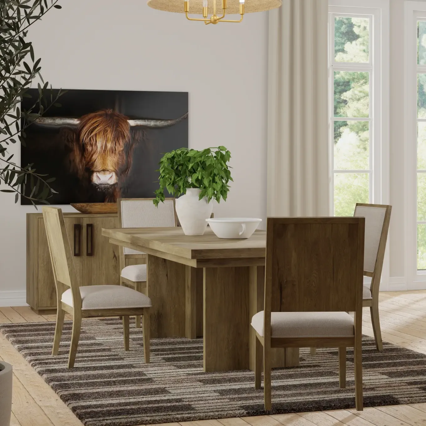 Durian Extendable Trestle Dining Table & 4 Side Chairs