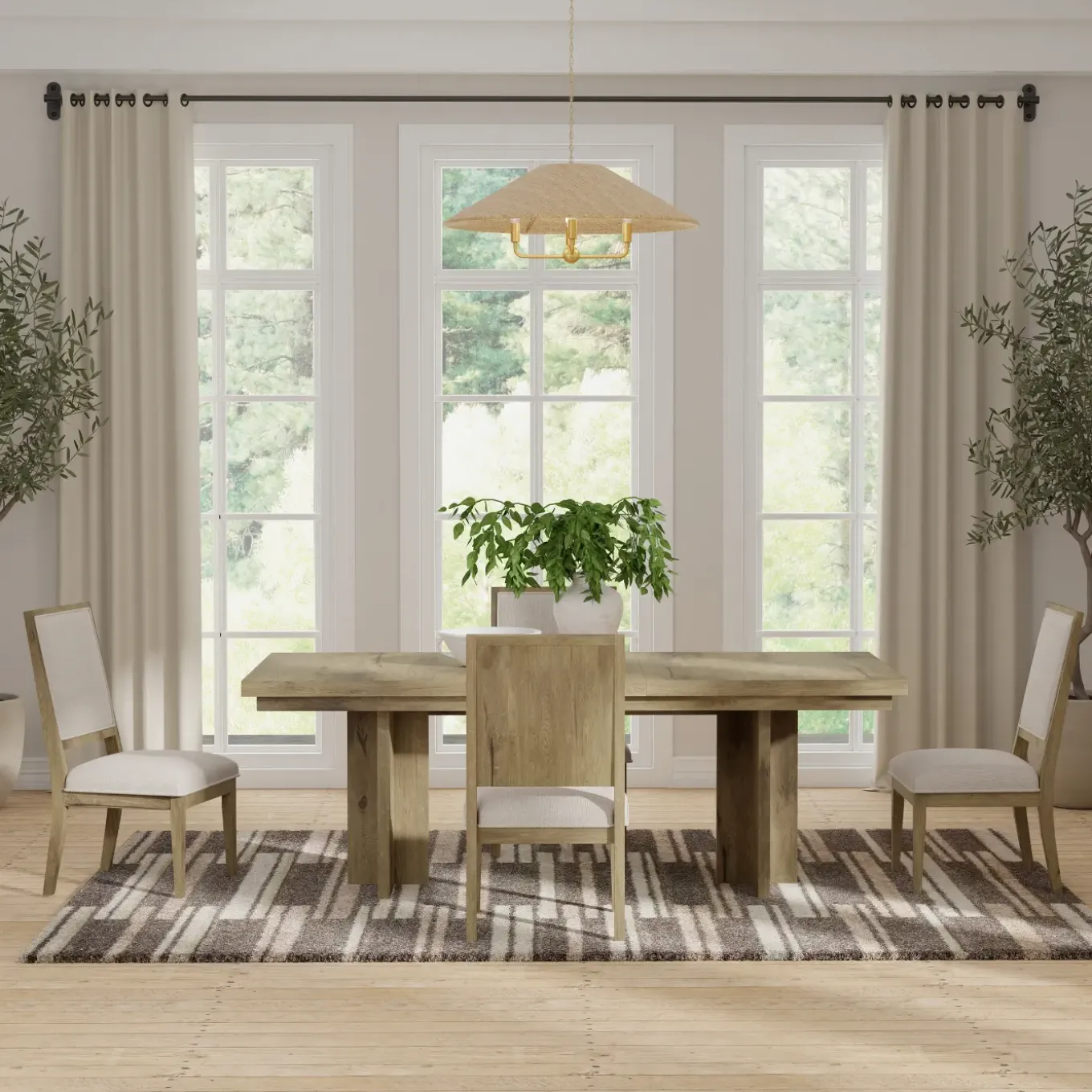 Durian Extendable Trestle Dining Table & 4 Side Chairs