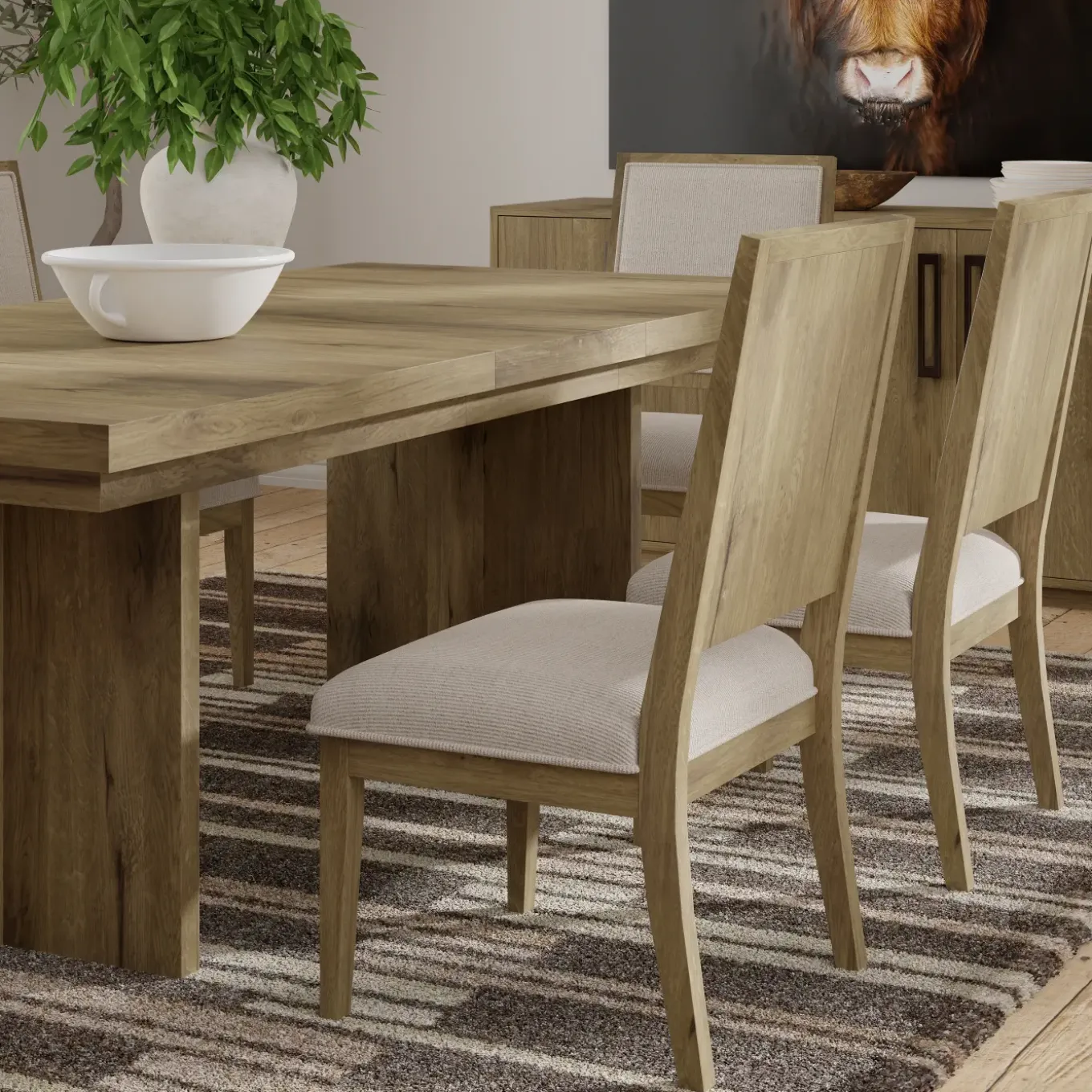 Durian Extendable Trestle Dining Table & 4 Side Chairs