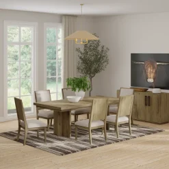 Durian Extendable Trestle Dining Table & 6 Side Chairs