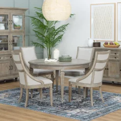 East Bay Extendable Round Table & 4 Arm Chairs