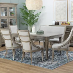 East Bay Extendable Table, 4 Arm Chairs & Bench With Back
