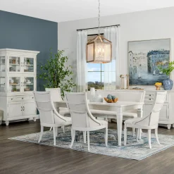 East Bay 6pc Dining Set: Extendable Dining Table, 4 Arm Chairs & Bench