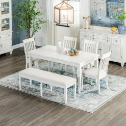 East Bay 6pc Dining Set: Extendable Table, 4 Side Chairs & Bench