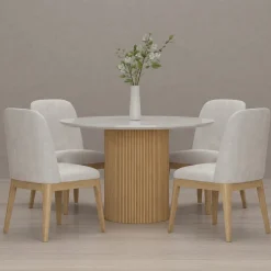Eden 5pc Dining Set: Round Table & 4 Side Chairs