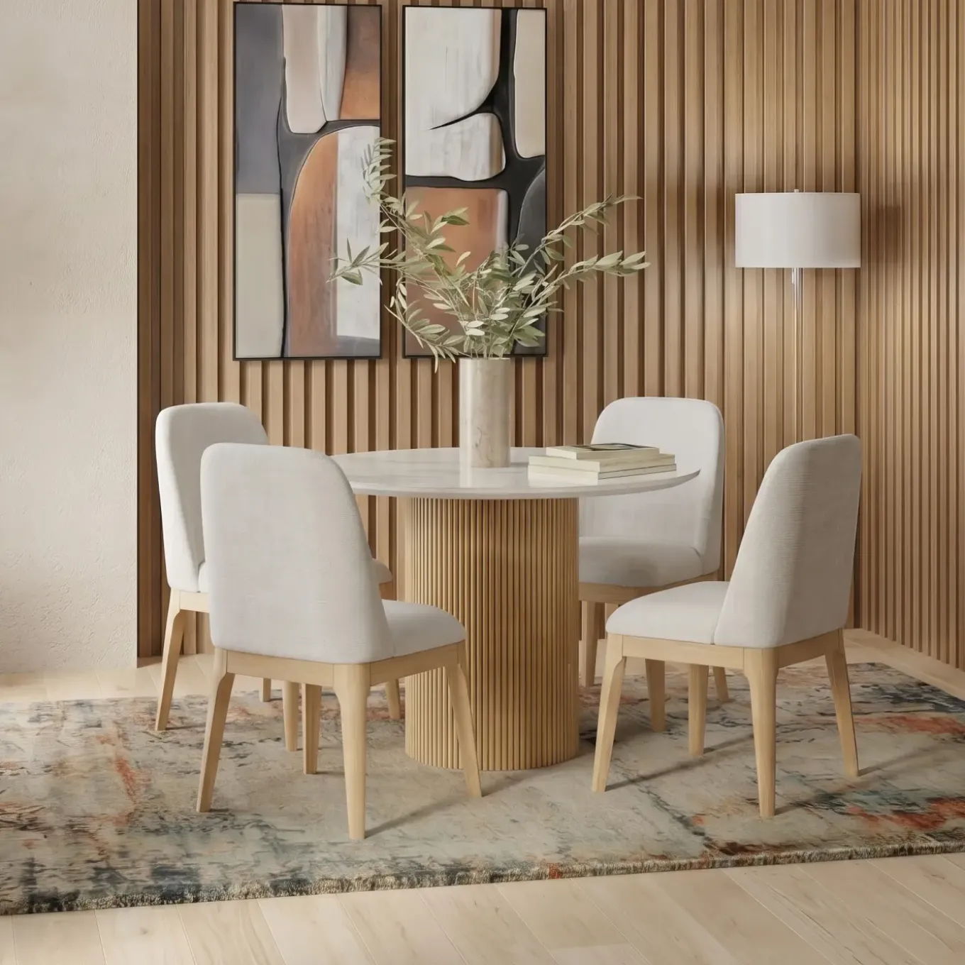 Eden 5pc Dining Set: Round Table & 4 Side Chairs