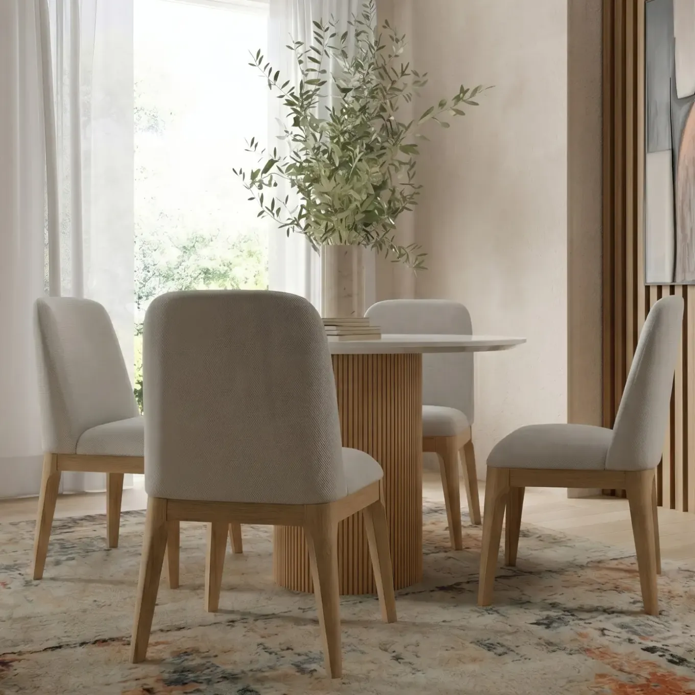 Eden 5pc Dining Set: Round Table & 4 Side Chairs