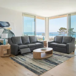 Fulton Leather Living Room Set Power Sofa & Power Loveseat