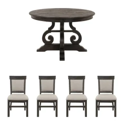 Hacienda 5pc Dining Set: 48" Round Table & 4 Side Chairs