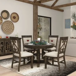 Hacienda 5pc Dining Set: 48" Round Table & 4 Side Chairs