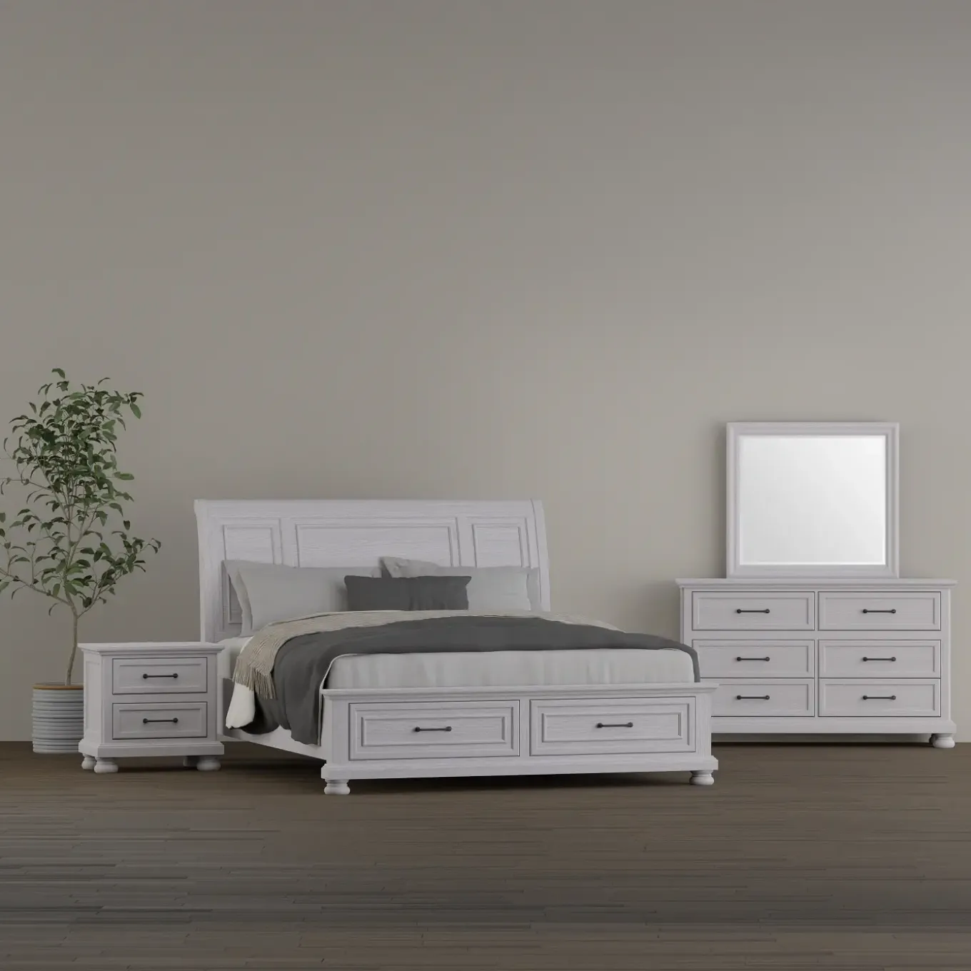 Hanover King Bed, Dresser, Mirror & Nightstand