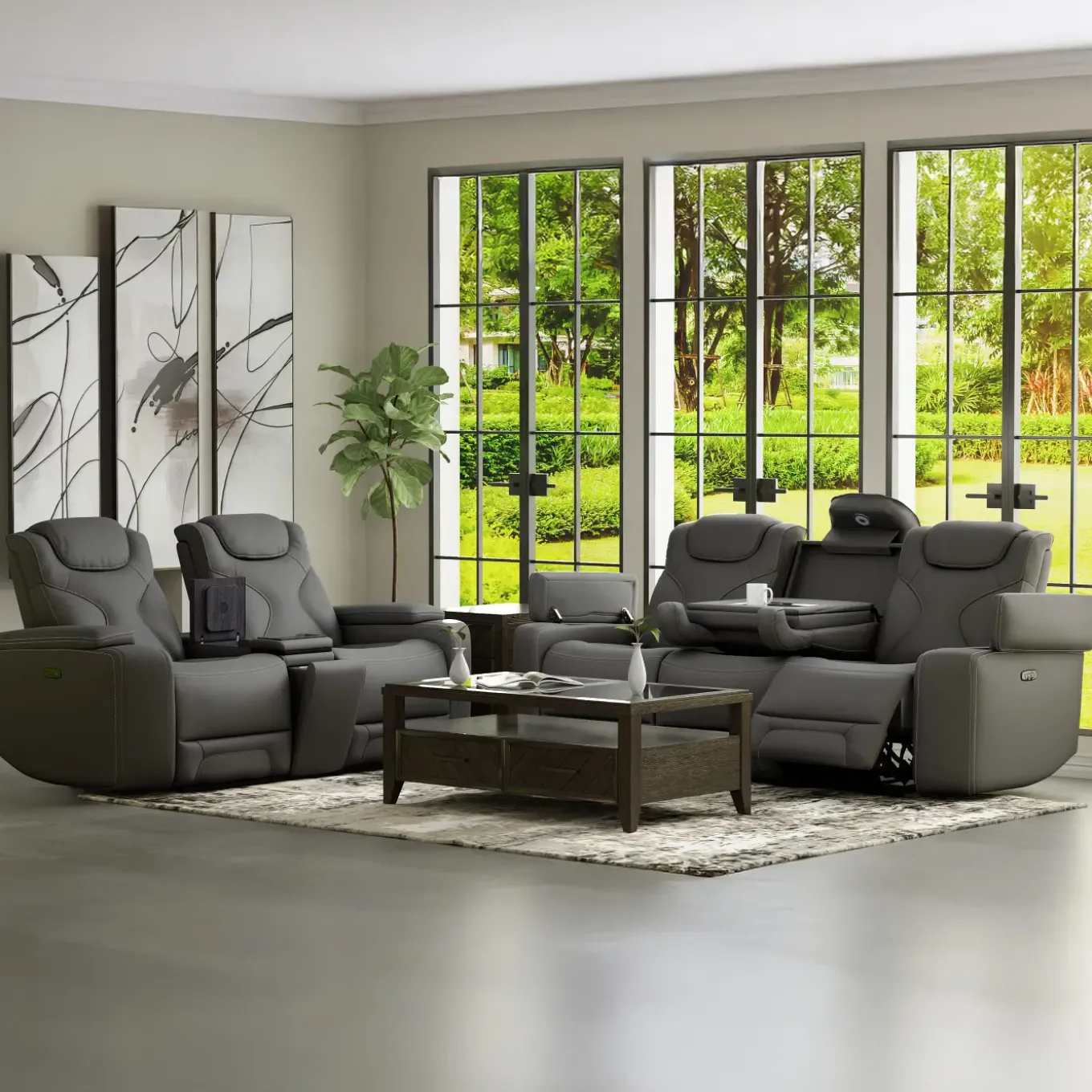 Jet Charcoal Leather Motion Sofa & Loveseat Set