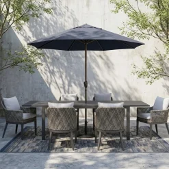 Laguna 7pc Dining Set: Table & 6 Woven Arm Chairs