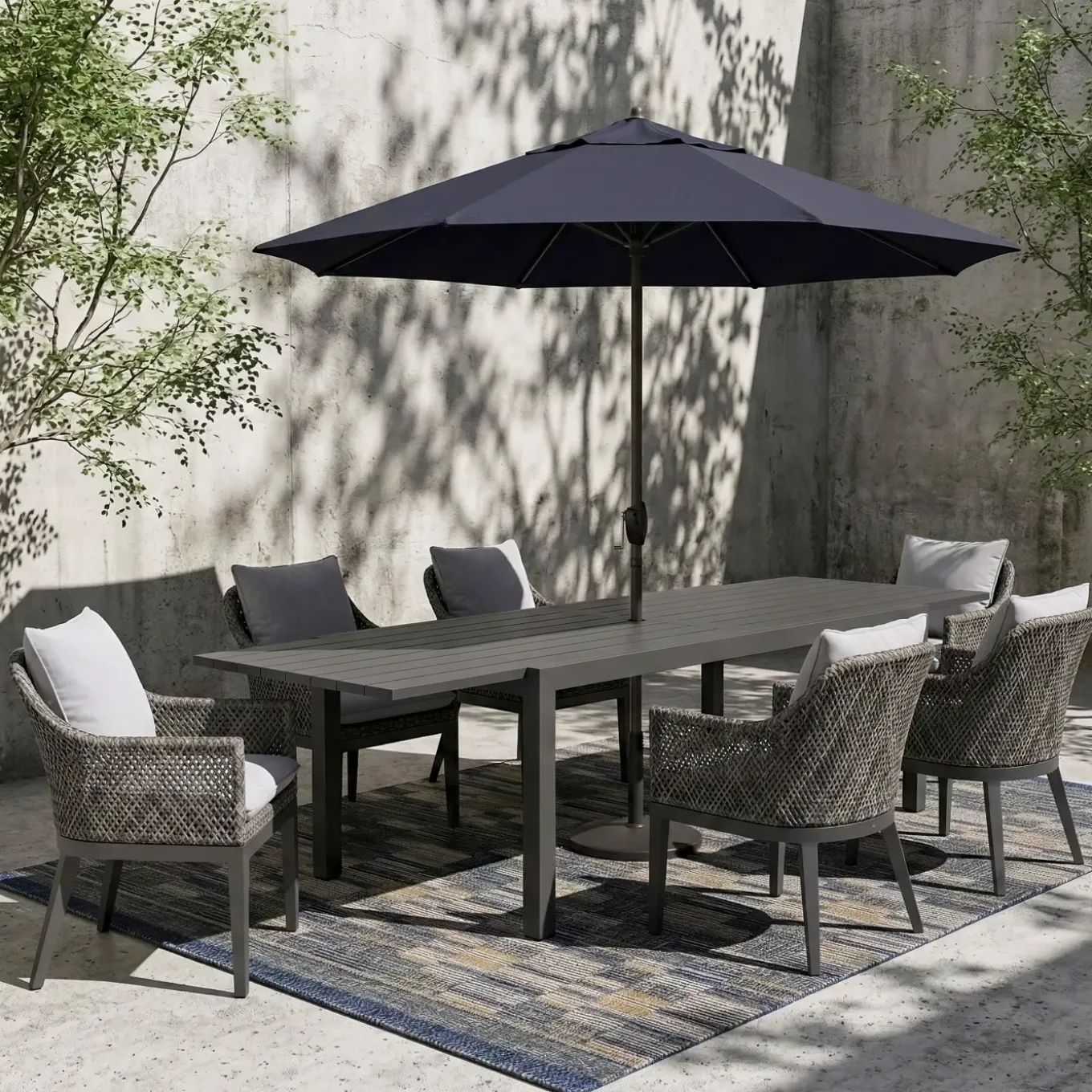 Laguna 7pc Dining Set: Table & 6 Woven Arm Chairs