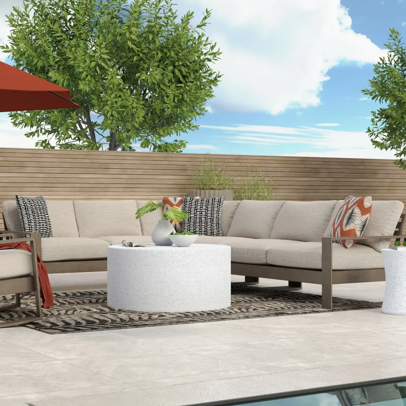 Lahaina Outdoor Seating Set 4pc Sectional: LAF Loveseat, RAF Loveseat, Corner & Armless Chair