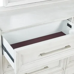 Laurel Eastern King Panel Bed, Dresser, Mirror & Nightstand