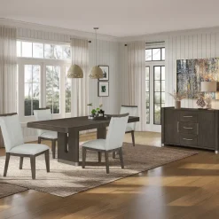 Lumen Extendable Pedestal Dining Table & 4 Side Chairs