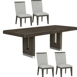Lumen Extendable Pedestal Dining Table & 4 Side Chairs