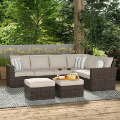 Puerto Nuevo 3pc Set: Outdoor Sectional & 2 Stools