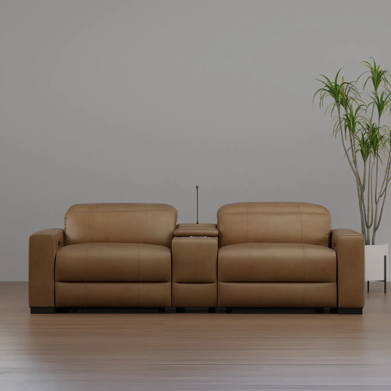 Radiance Power Leather Loveseat with Console
