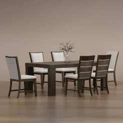 Riley 7pc Dining Set: Extendable Table, 2 Upholstered Chairs & 4 Slat Back Chairs