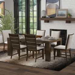 Riley 7pc Dining Set: Extendable Table, 2 Upholstered Chairs & 4 Slat Back Chairs