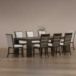 Riley 9pc Dining Set: Extendable Table, 2 Upholstered Chairs & 6 Slat Back Chairs