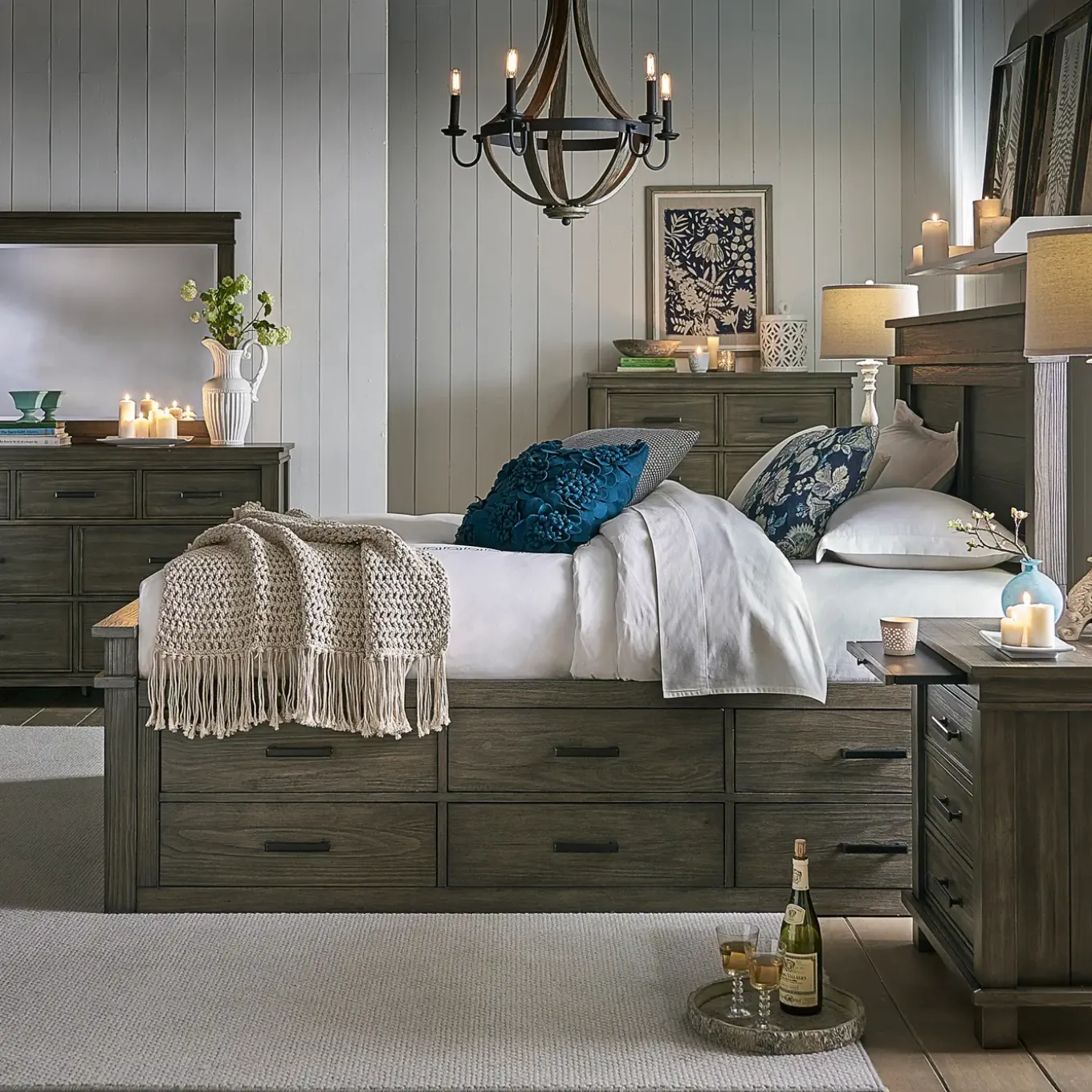 Rivington Eastern King Captain's Bed, Dresser, Mirror & Nightstand