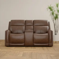 Royale Leather Power Glider Loveseat with Console