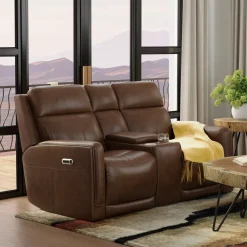 Royale Leather Power Glider Loveseat with Console