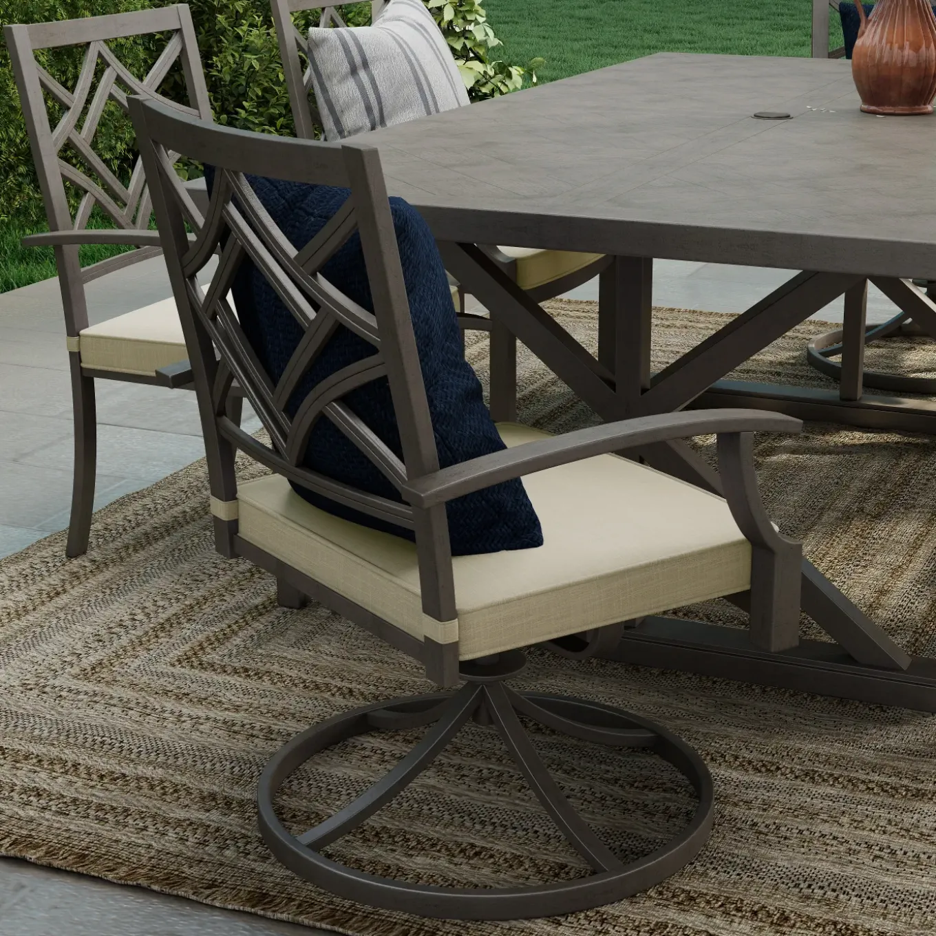 Saint Lucia Outdoor Dining Set-New! 7pc Dining Set: Table, 4 Armchairs & 2 Swivel Armchairs