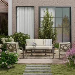 Saint Lucia Outdoor Seating Set-New! 3pc Set: Sofa & 2 Club Chairs