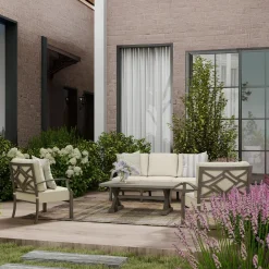Saint Lucia Outdoor Seating Set-New! 3pc Set: Sofa & 2 Club Chairs