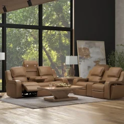 Soundwave Living Room Set Immersive Power Leather Reclining Sofa & Loveseat